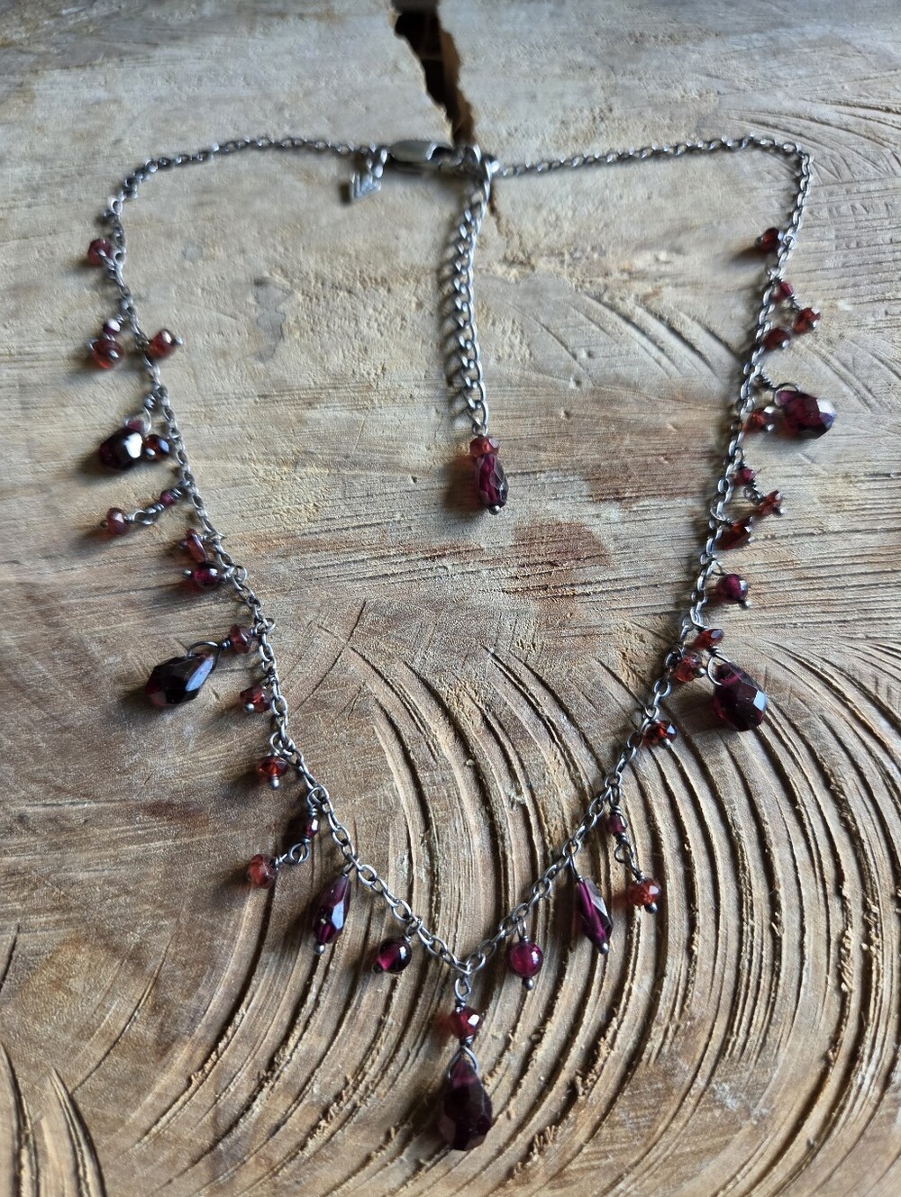 Vintage Retired Silpada 925 Sterling Silver Garnet Teardrop Faceted Necklace